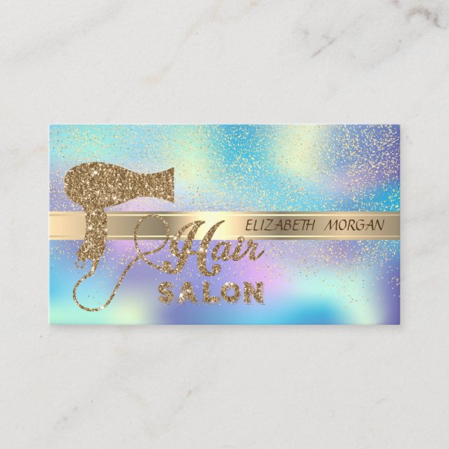 Tarjeta De Visita Confetti de oro, holográfico, Purpurina Hairdrayer (Anverso)