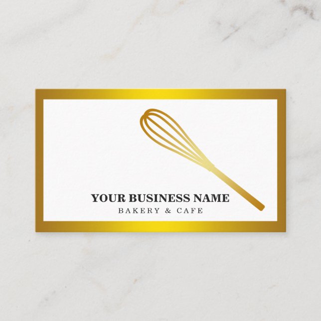 Tarjeta De Visita Confetti de oro moderno Whisk Pastry Chef Bakery (Anverso)