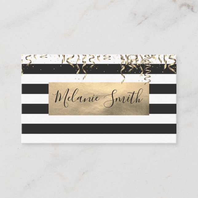 Tarjeta De Visita Confetti de oro / rayas (Anverso)