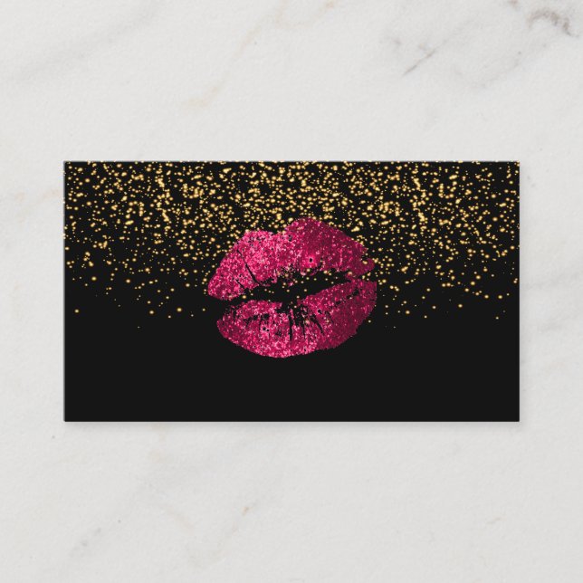 Tarjeta De Visita Confetti de oro y labios rosados calientes (Anverso)