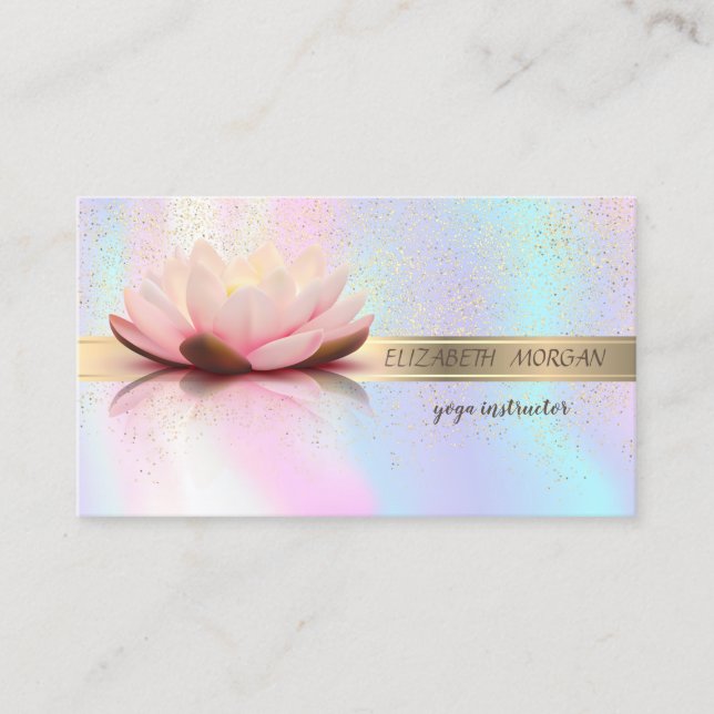 Tarjeta De Visita Confetti elegante de raya de oro, Lotus, holográfi (Anverso)