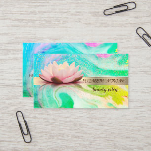 Tarjeta De Visita Confetti elegante de rayas de oro, Lotus, mármol v