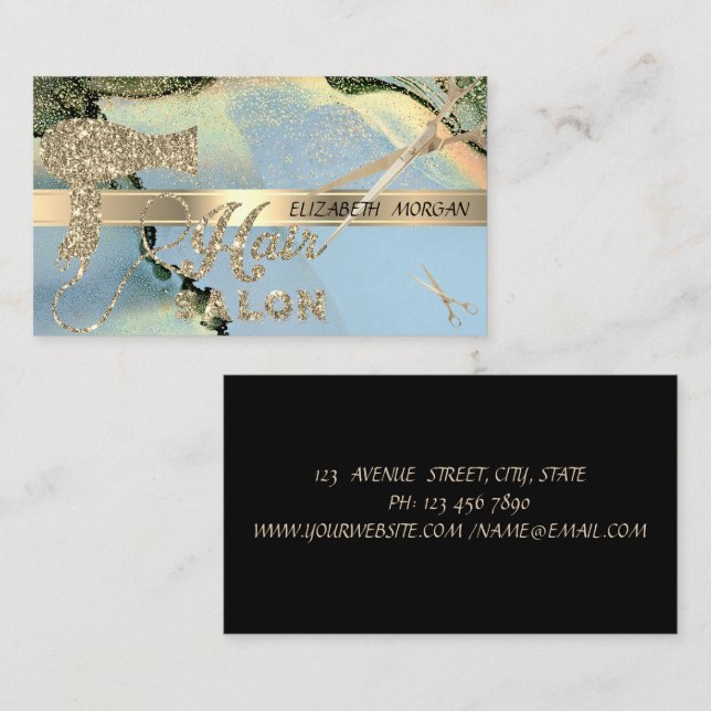 Tarjeta De Visita Confetti elegante, tijeras, tinta de alcohol para  (Anverso / Reverso)