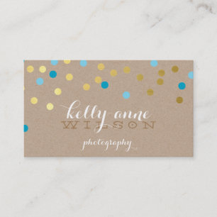 Tarjeta De Visita CONFETTI GLAMOROSA lindo oro turquesa kraft azul