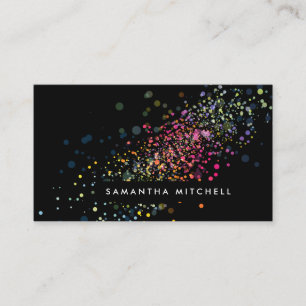 Tarjeta De Visita Confetti moderno colorido Bokeh Black