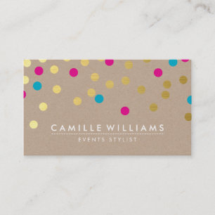 Tarjeta De Visita CONFETTI moderno lindo patrón oro azul rosado kraf