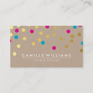 Tarjeta De Visita CONFETTI moderno lindo patrón oro azul rosado kraf