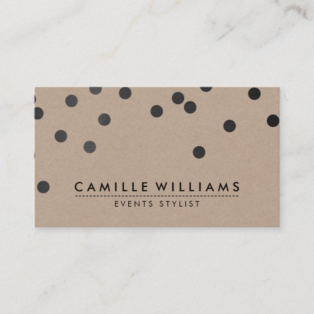 Tarjeta De Visita CONFETTI moderno lindo polka dot patrón negro kraf (Anverso)