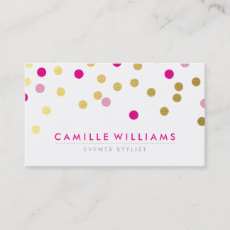 Tarjeta De Visita CONFETTI moderno lindo spot patrón oro bonito rosa