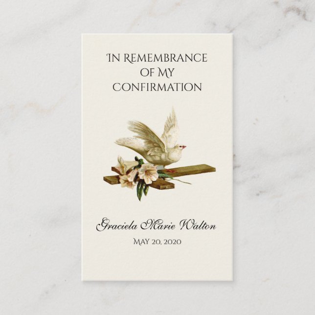 Tarjeta De Visita Confirmación de recuerdo Gold Dove Cross Lily (Anverso)