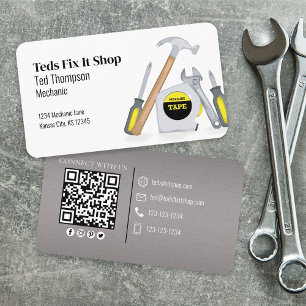 Tarjeta De Visita Connect With Me   QR Code Simple Mechanic Tools