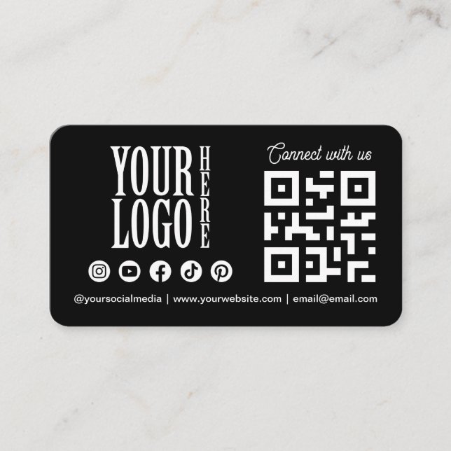 Tarjeta De Visita Connect with us Social Media QR Code Black Busines (Anverso)