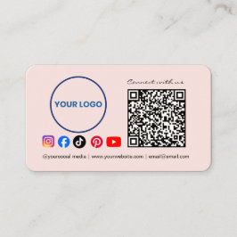 Tarjeta De Visita Connect with us Social Media QR Code Pink Business