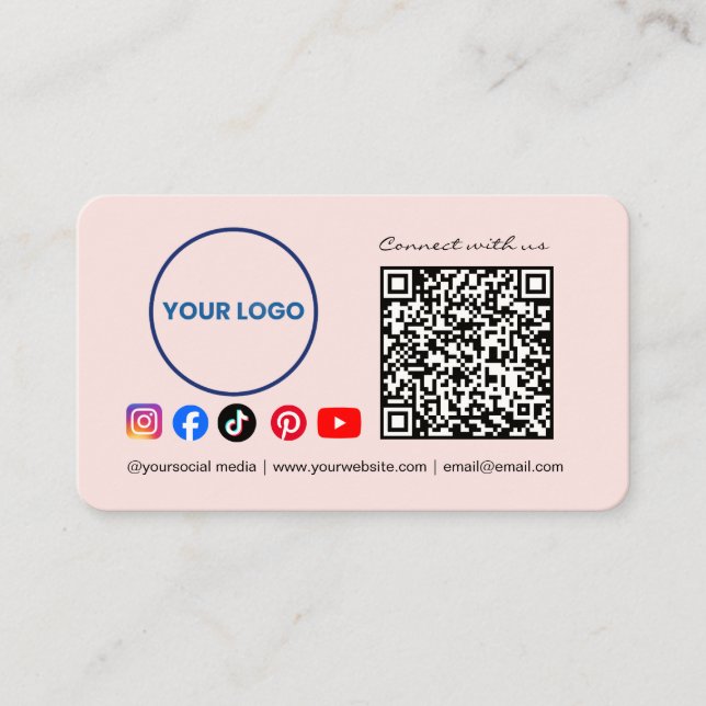 Tarjeta De Visita Connect with us Social Media QR Code Pink Business (Anverso)