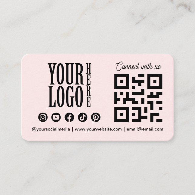 Tarjeta De Visita Connect with us Social Media QR Code Pink Business (Anverso)