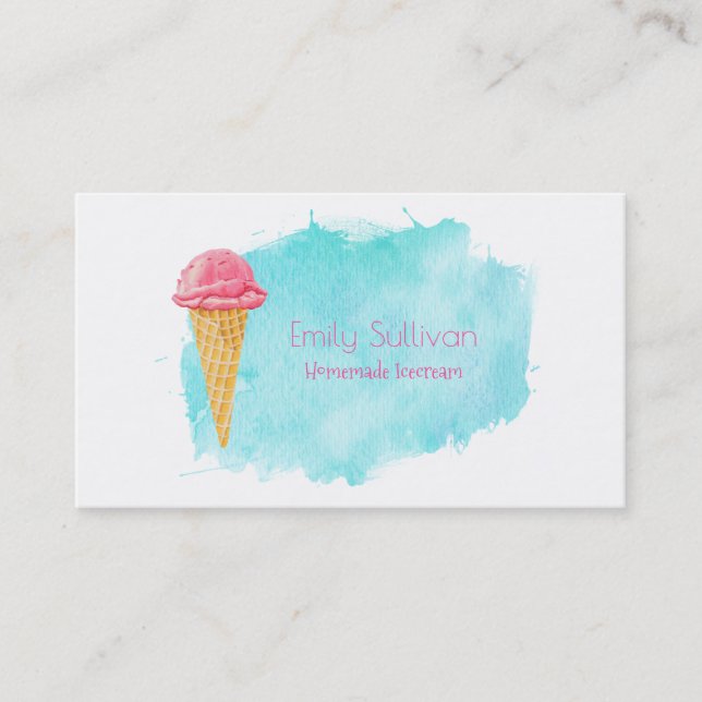 Tarjeta De Visita Cono De Helado Con Pinta Azul (Anverso)