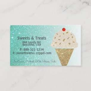 Tarjeta De Visita Cono de helado en gradiente de brillo teal