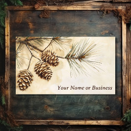 Tarjeta De Visita Cono de pino rústico | Rama de árbol de pino de bo