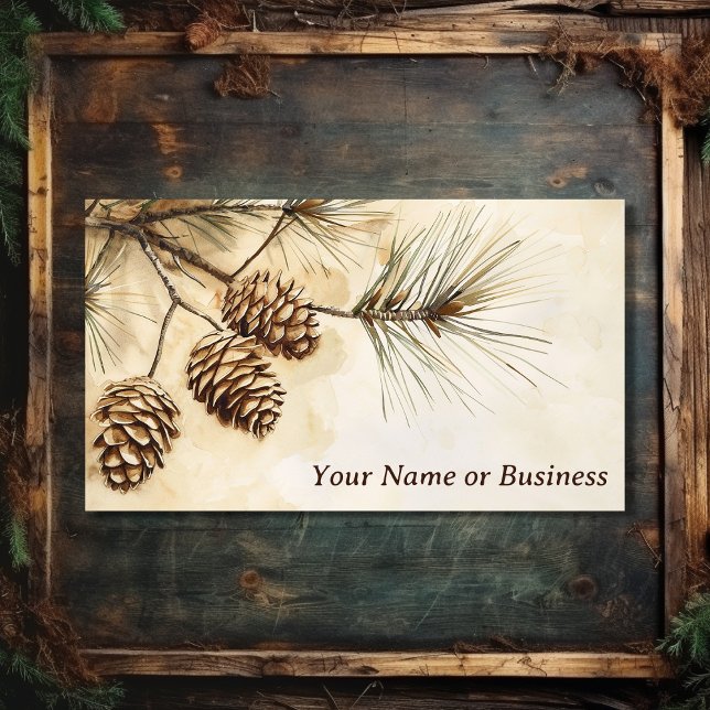 Tarjeta De Visita Cono de pino rústico | Rama de árbol de pino de bo (Front - Rustic Pinecones  Woodland Pine Tree Branch Business Card)