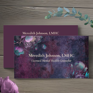 Tarjeta De Visita Consejero de Salud Mental Purple Peonies   Natural