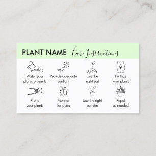 Tarjeta De Visita Consejos de cuidado de plantas Instrucciones para