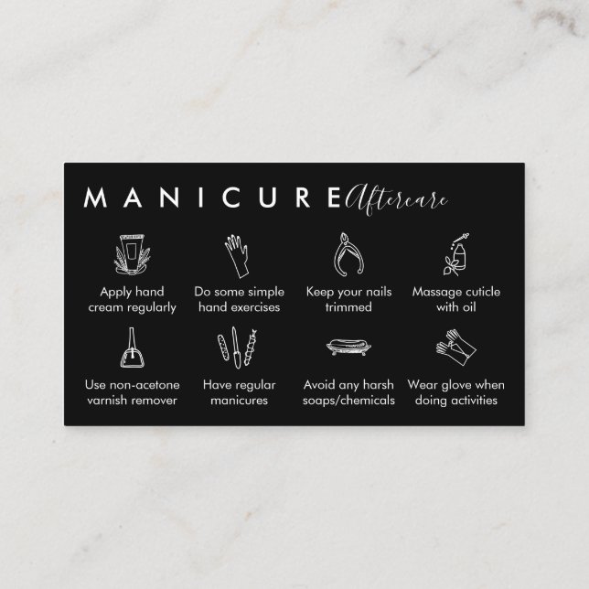 Tarjeta De Visita Consejos de postratamiento de manicura en la parte (Reverso)