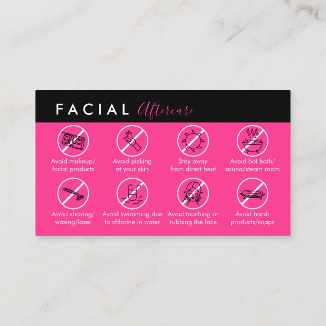 Tarjeta De Visita Consejos médicos faciales Neon Pink (Reverso)