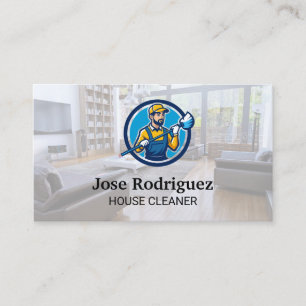 Tarjeta De Visita Conserje con fregona   Limpiador de casas   Asiste