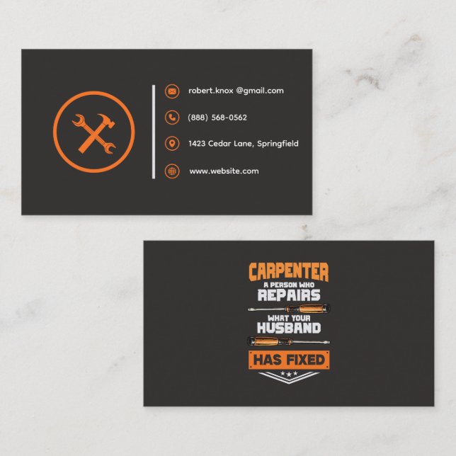 Tarjeta De Visita Conserje de Construcción Carpintero | Plantilla Rú (Anverso / Reverso)