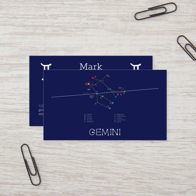 Tarjeta De Visita Constelación de Zodiac Gemini (Anverso/Reverso In Situ)
