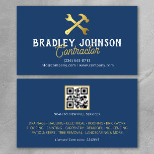 Tarjeta De Visita Construcción Blue Gold Código QR de Edificio