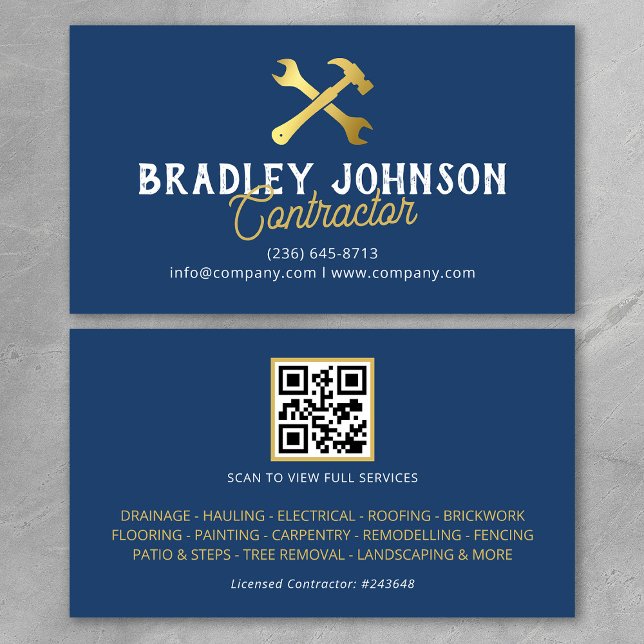 Tarjeta De Visita Construcción Blue Gold Código QR de Edificio (Subido por el creador)