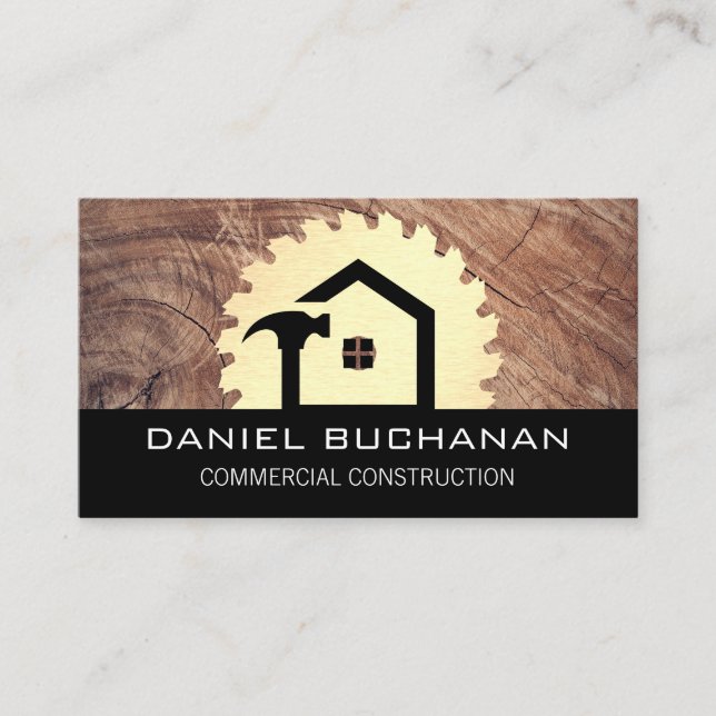 Tarjeta De Visita Construcción / Buzz Saw / Grano de madera (Anverso)