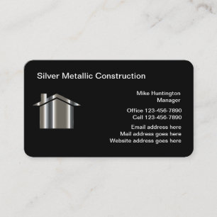 Tarjeta De Visita Construcción Corporativa Casa de Tonos Plateados