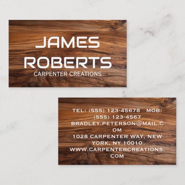 Tarjeta De Visita Construcción de Carpintería de Madera con Estilo (Anverso / Reverso)