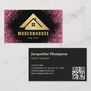 Tarjeta De Visita construcción de casas brillo rosa negro