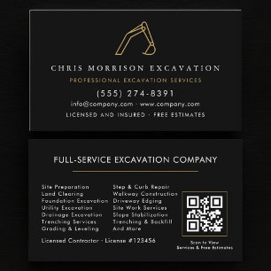 Tarjeta De Visita Construcción de código QR Excavadora Equipo Pesado