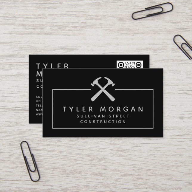 Tarjeta De Visita Construcción de código QR negro de martillos (Anverso/Reverso In Situ)