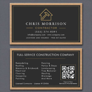 Tarjeta De Visita Construcción de construcciones Código QR de Madera