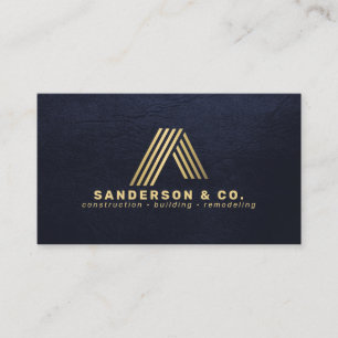 Tarjeta De Visita Construcción de edificio de logotipo dorado naval 