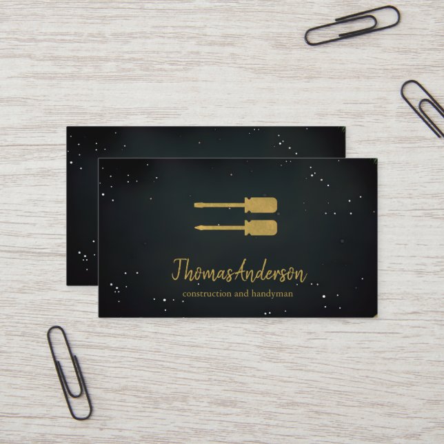 Tarjeta De Visita Construcción de edificio negro Personalizado profe (Anverso/Reverso In Situ)