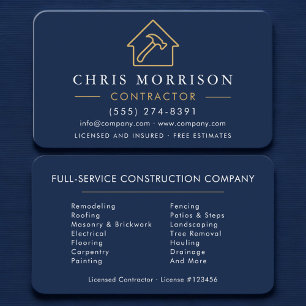 Tarjeta De Visita Construcción de Edificios Azul Marino Dorado Profe