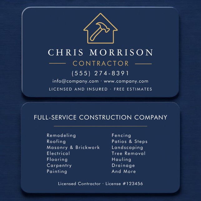 Tarjeta De Visita Construcción de Edificios Azul Marino Dorado Profe (Subido por el creador)