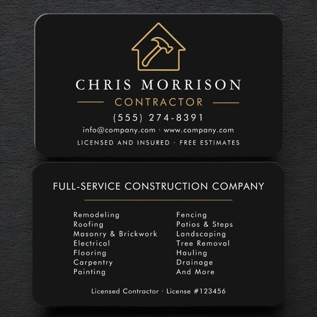Tarjeta De Visita Construcción de Edificios Black Gold Professional (Subido por el creador)