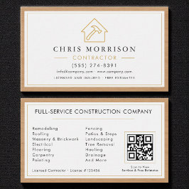 Tarjeta De Visita Construcción de edificios Código QR de madera blan