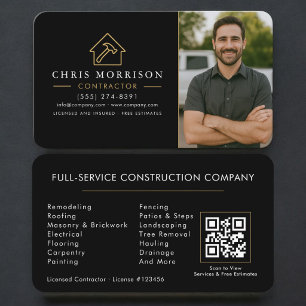 Tarjeta De Visita Construcción de Edificios Código QR Foto Negro Dor