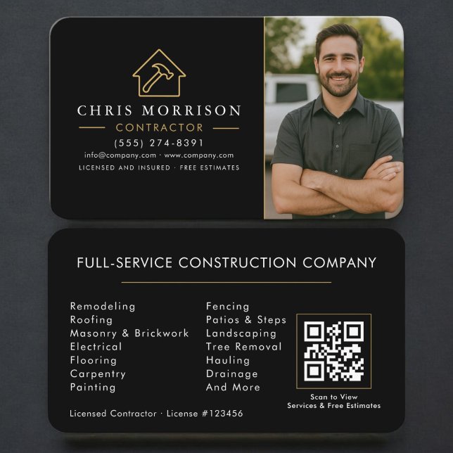 Tarjeta De Visita Construcción de Edificios Código QR Foto Negro Dor (Subido por el creador)