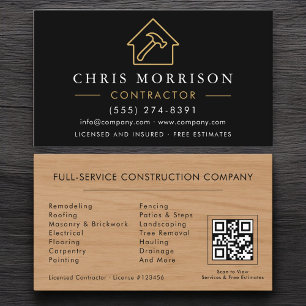 Tarjeta De Visita Construcción de Edificios Código QR Negro Oro Made