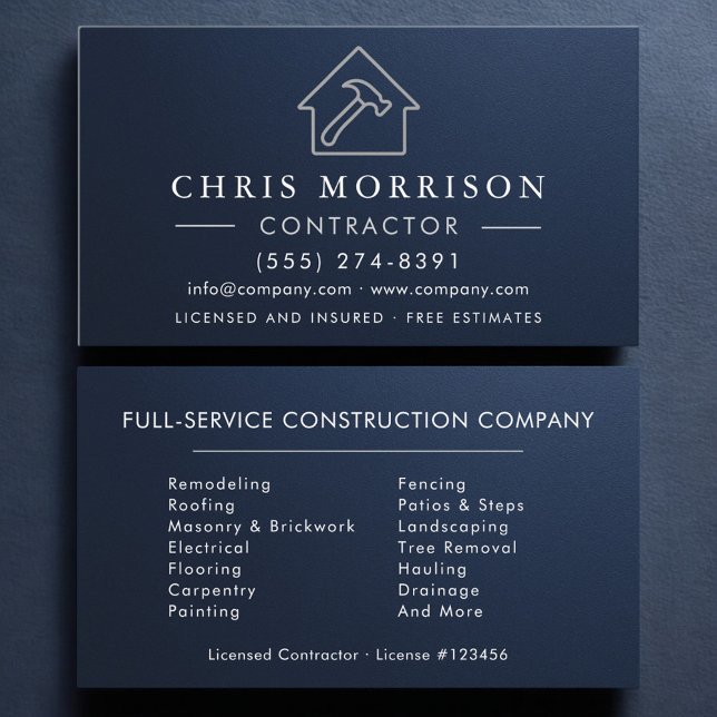 Tarjeta De Visita Construcción de edificios de azul naví metálico y  (Subido por el creador)