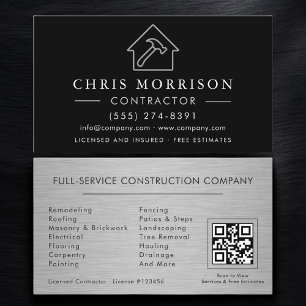 Tarjeta De Visita Construcción de Edificios de Metal Código QR Negro